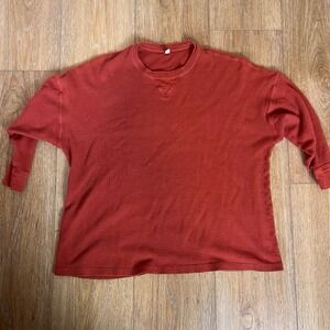 Free People‎ Thermal Knit Long Sleeve Top Rust Red XS Tunic Waffle Knit